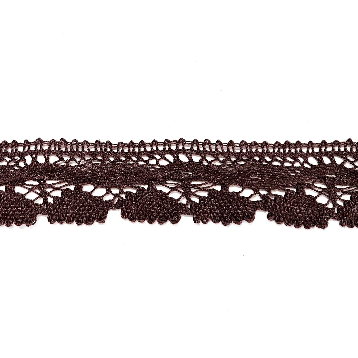 Bruine katoenen kanten band van 30mm breed.