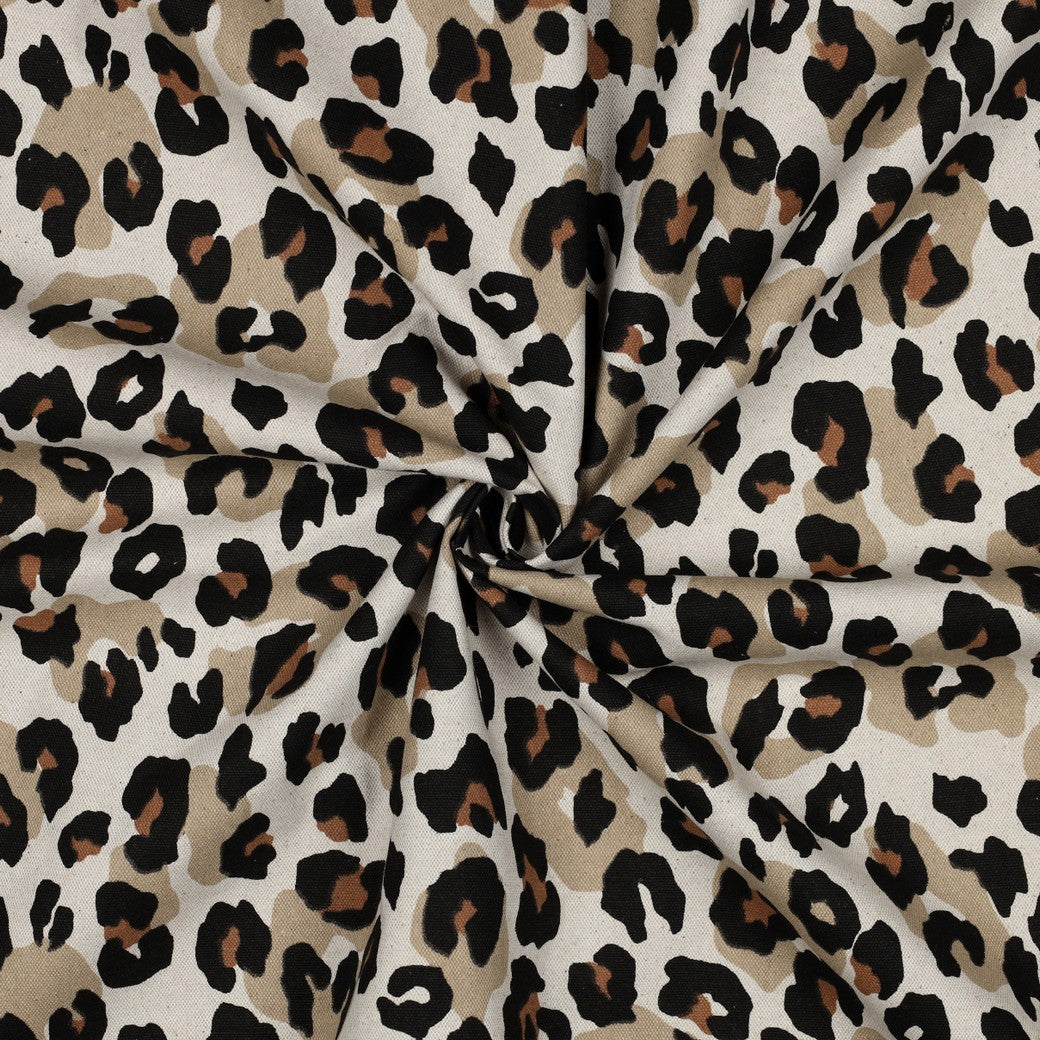 Canvas linnen look stof met leopard print.