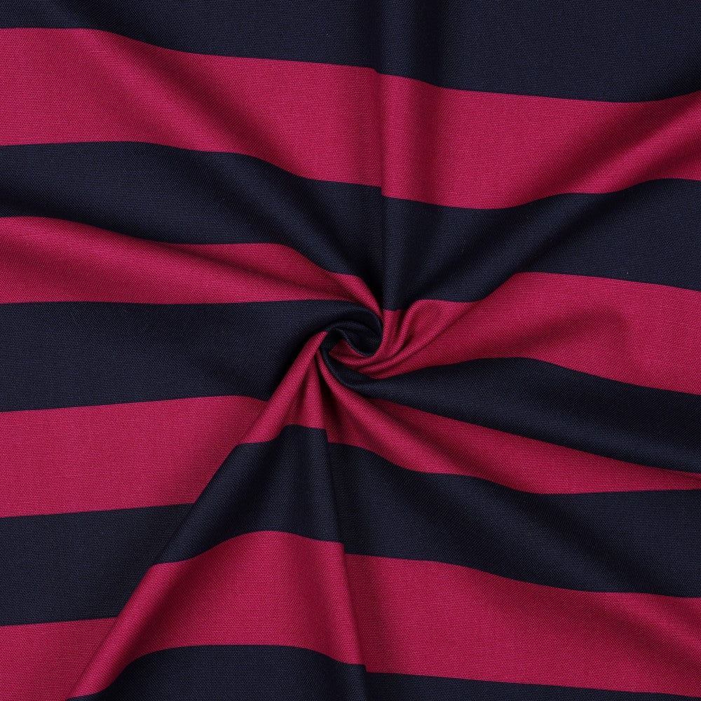 Canvas met brede strepen in de kleuren navy blauw en fuchsia.