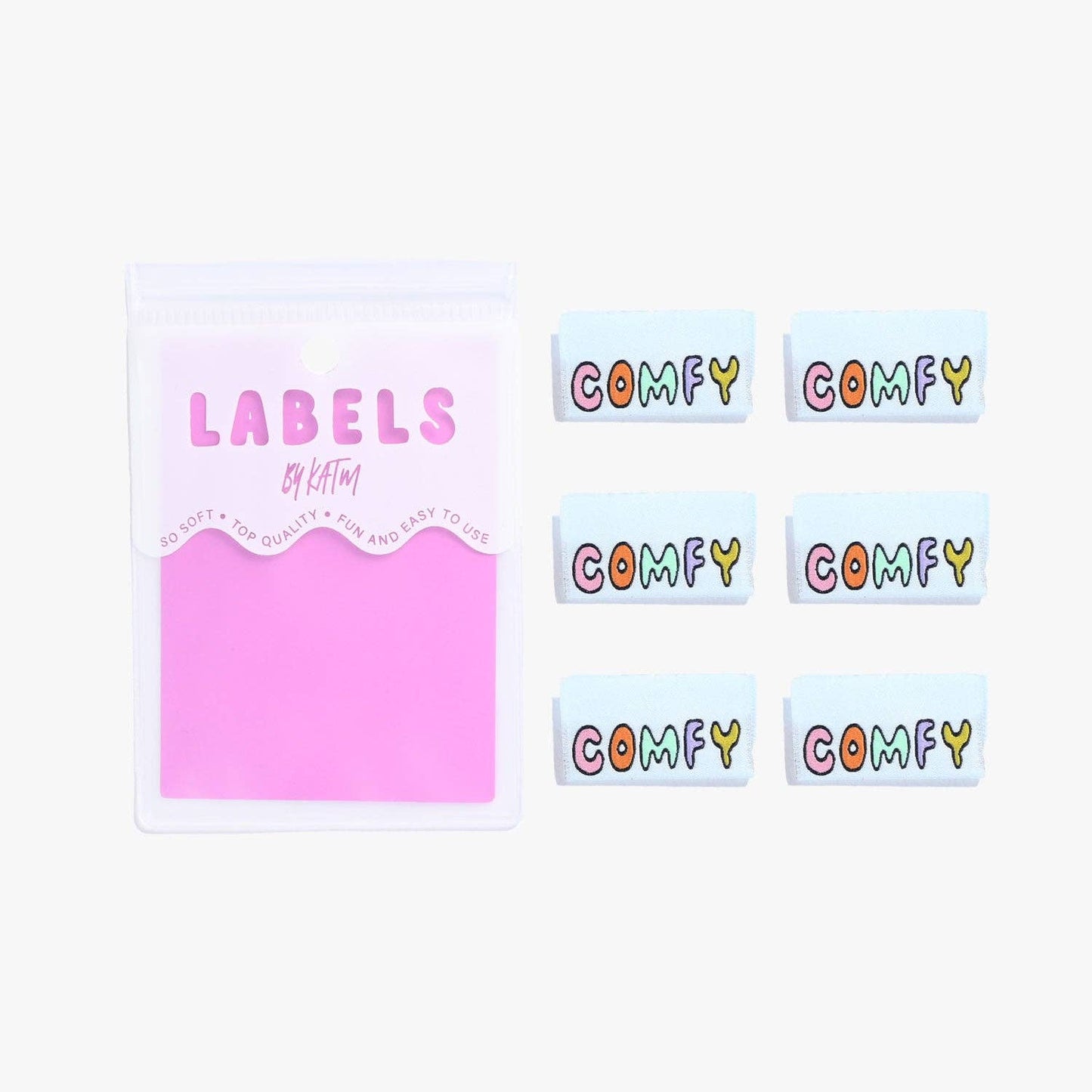Naailabels met de tekst comfy voor bijvoorbeeld het pimpen van hangemaakte kinderkleding.
