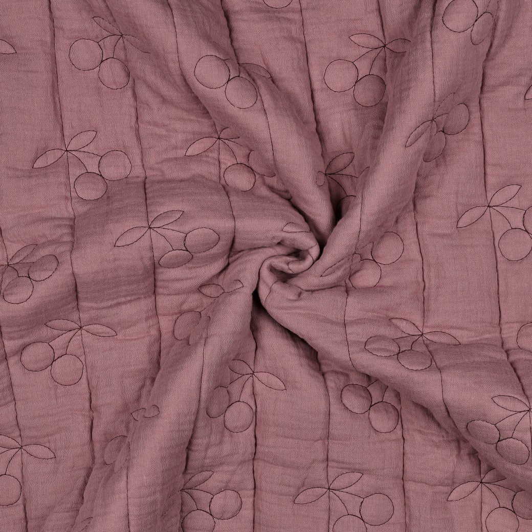 Stepped gewatteerde hydrofiele stof mauve met kersen print