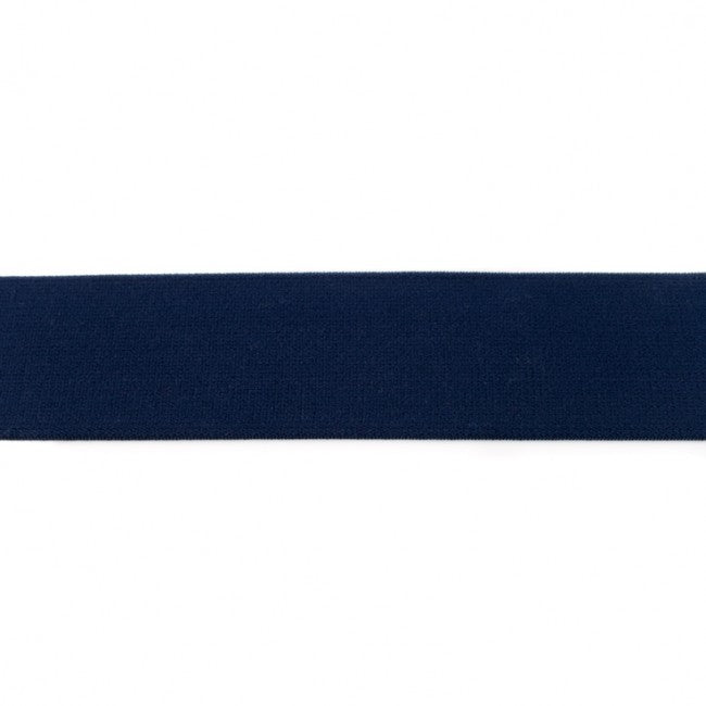 Donkerblauw uni zacht elastiek van 40mm breed.