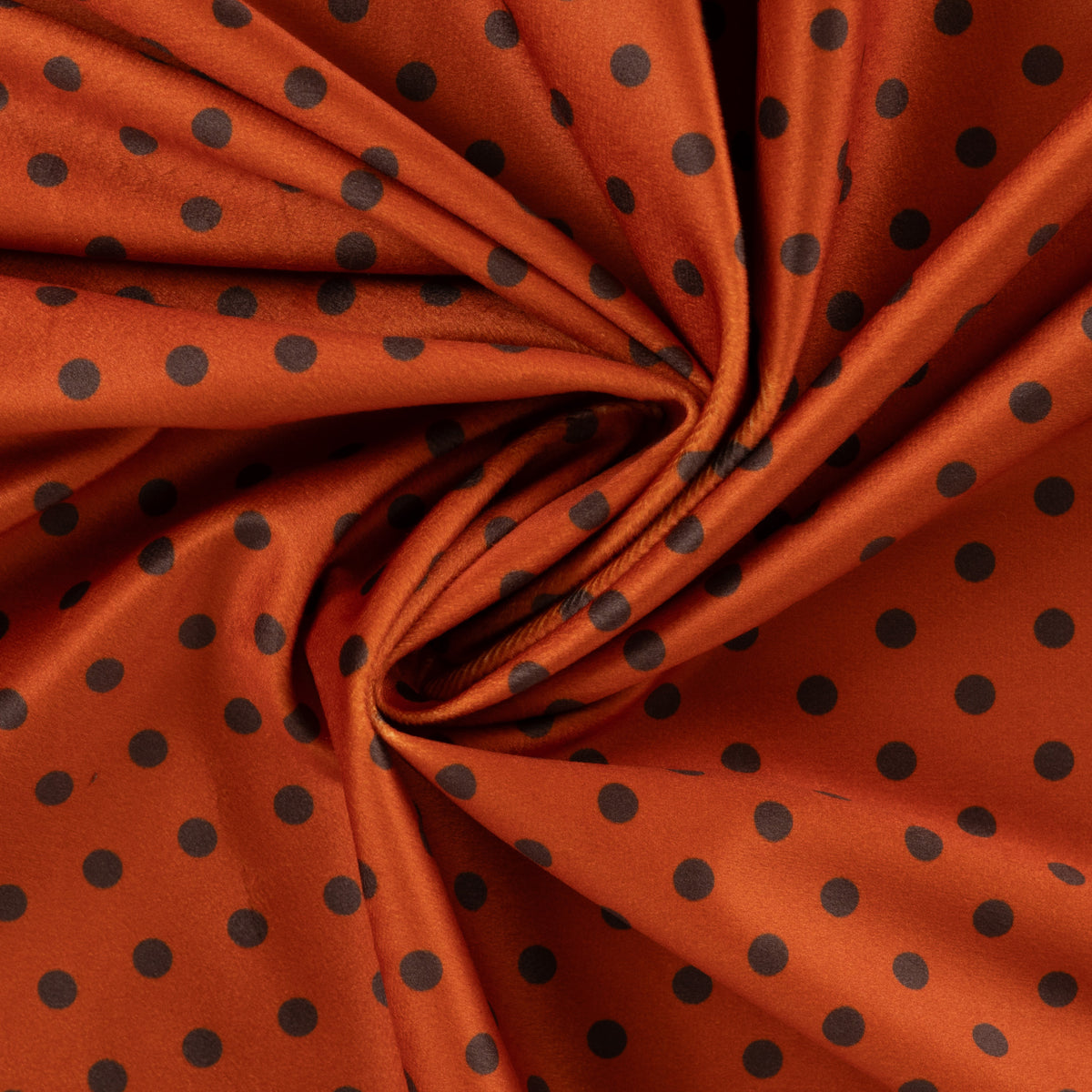 Velours stof met digitale stippen print in donker bruin en roest