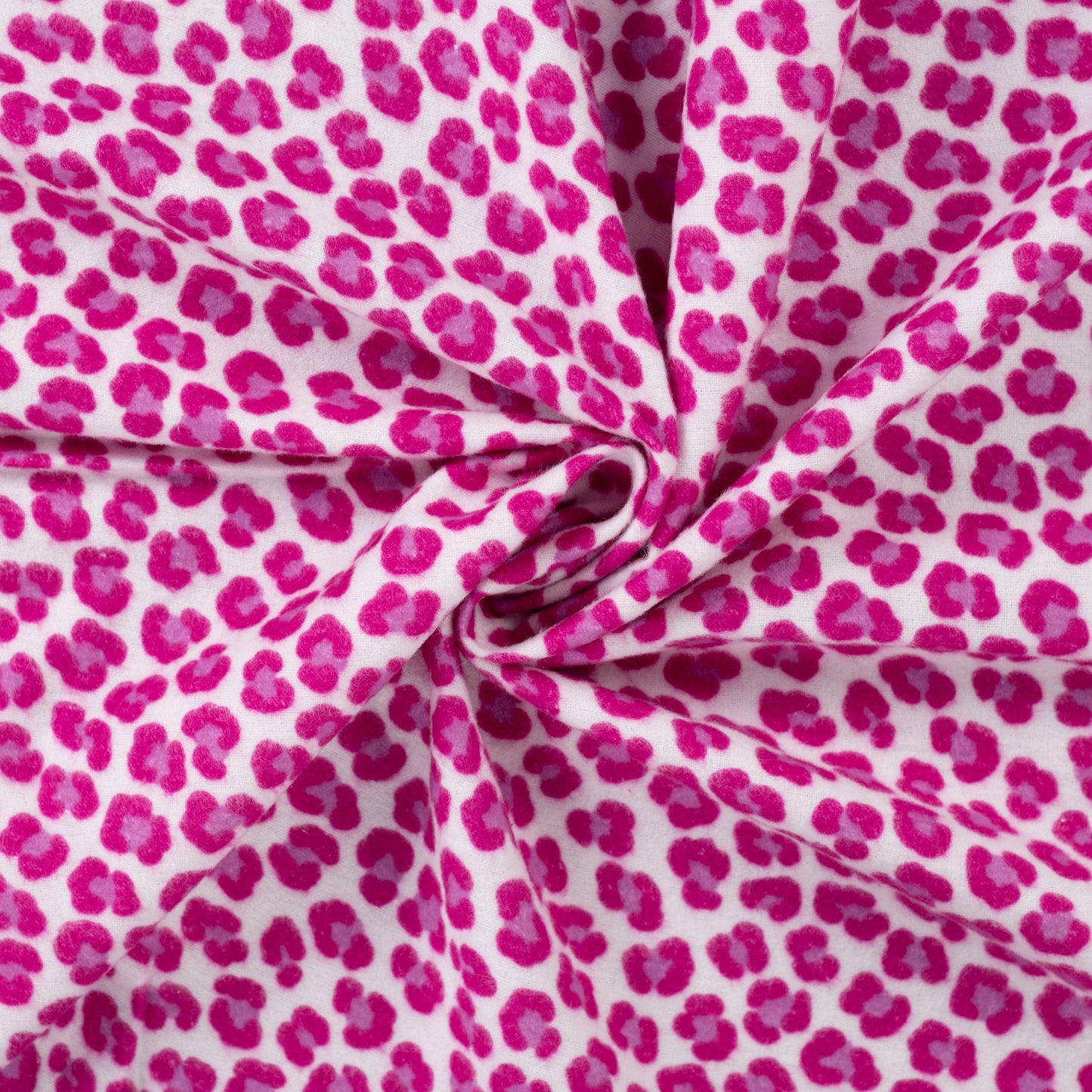 Witte flanel stof met roze luipaard print