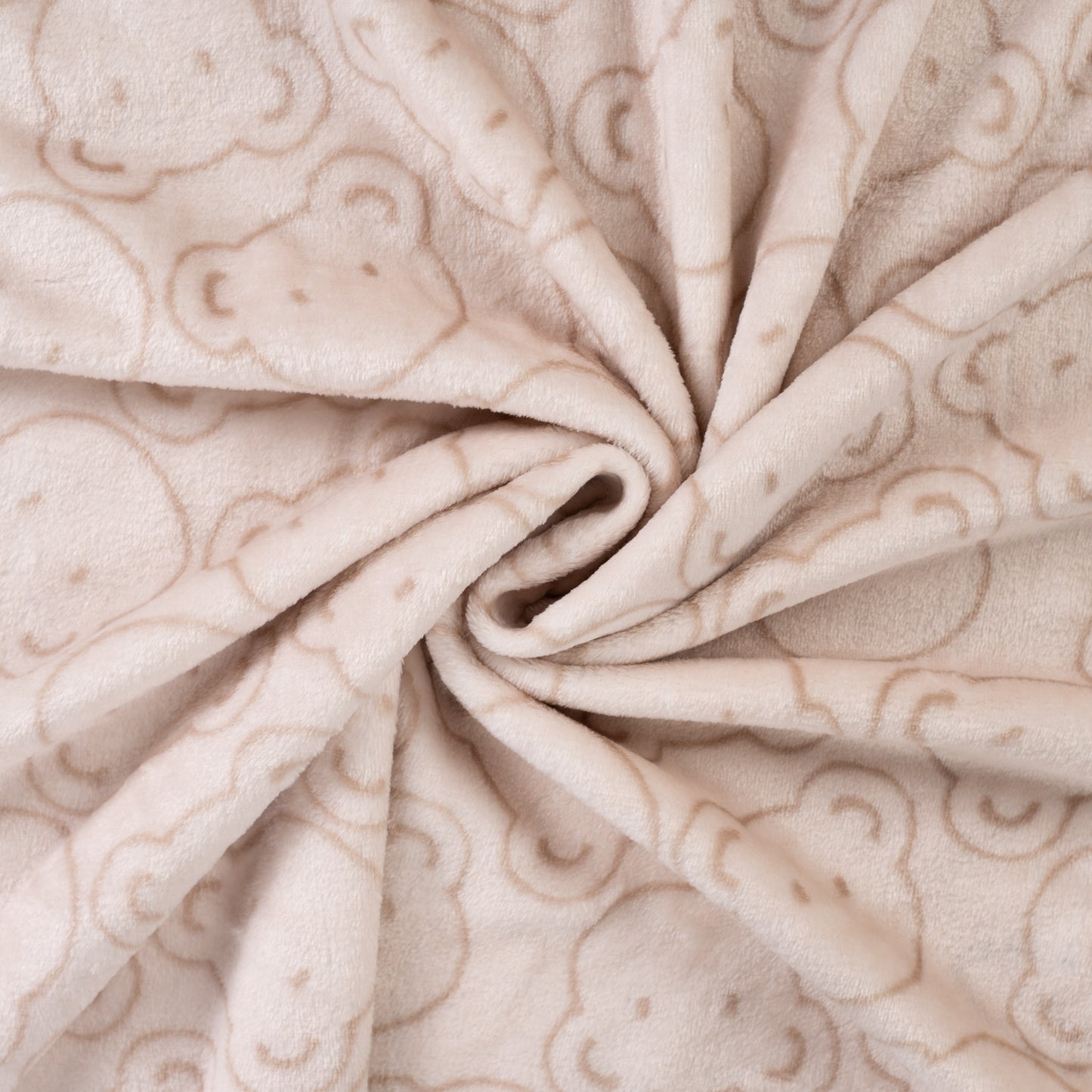 Fleece stof met beren hoofdjes in de kleur beige.
