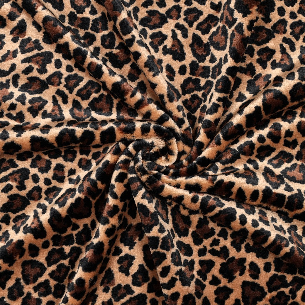 Fleece stof met luipaard print in bruin