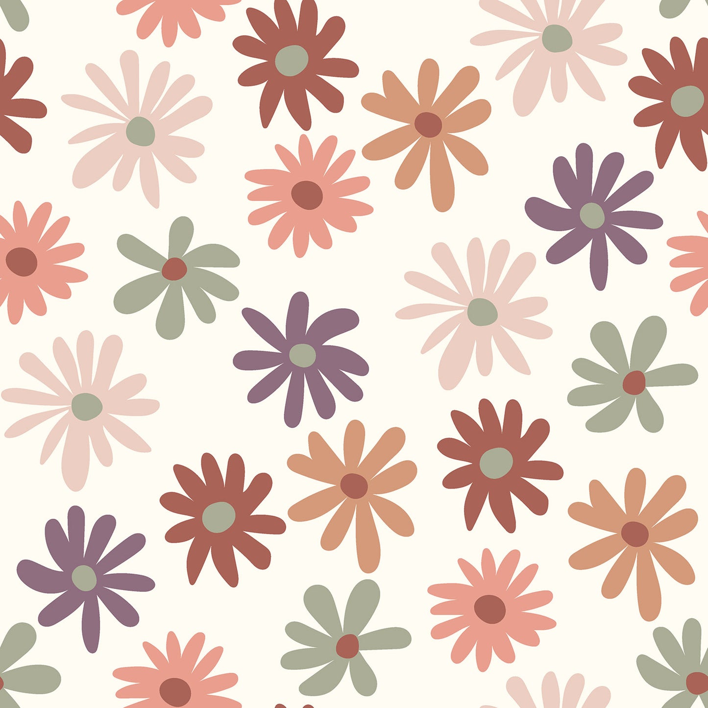 French terry stof met gekleurde bloemen in gebroken wit