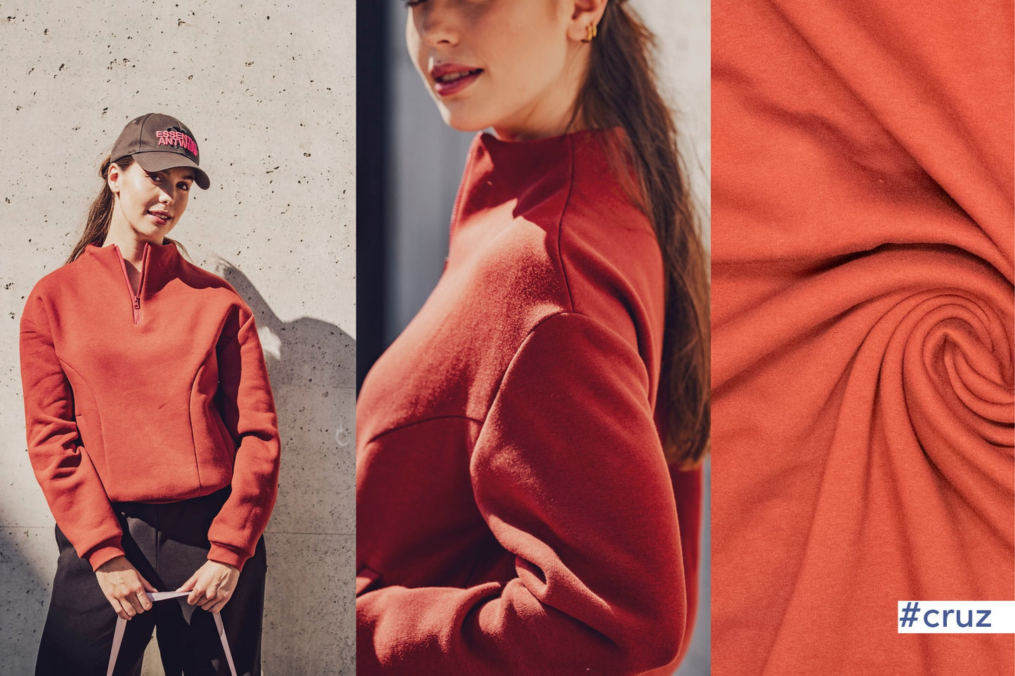 Trui Cruz uit de fibre mood special 4 sports gemaakt van recycled heavy jogging stof in donkerrood van Fibre Mood.