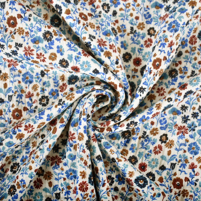 Hydrofiel stof bloemetjes blauw bruin