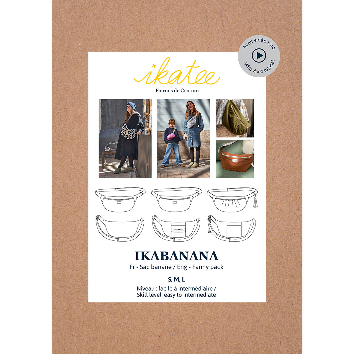 Papieren patroon Ikabanana fanny pack van Ikatee voor het maken van een tas.