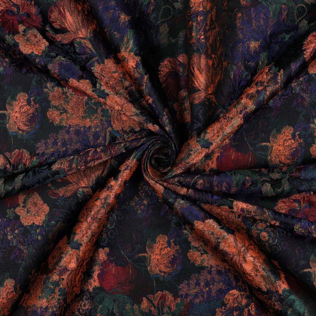 Veelkleurige jacquard stof met ingeweven bloemenpatroon en luxe structuur