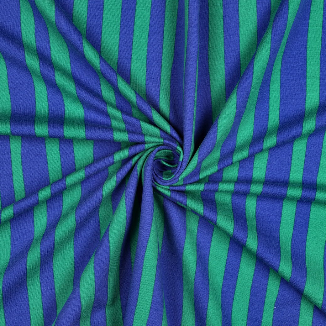 French Terry stof organic strepen blauw groen Jennifer Bouron