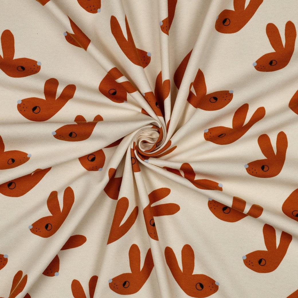 Jersey stof organic konijnen naturel bruin van Jennifer Bouron