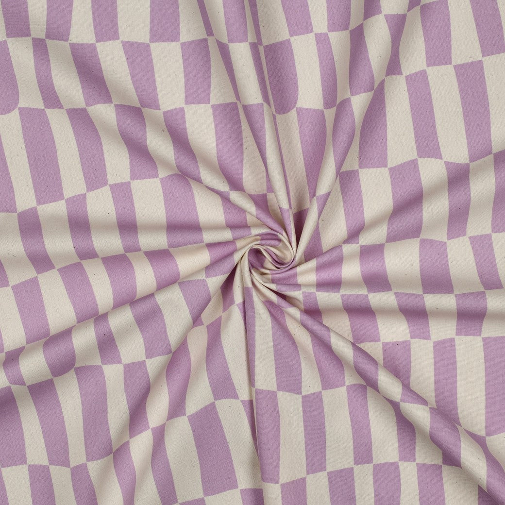 Katoen poplin organic stof met ruiten in naturel lila van Jennifer Bouron