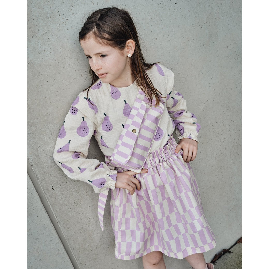 Rok en tasje gemaakt van Katoen poplin organic stof met ruiten in naturel lila van Jennifer Bouron