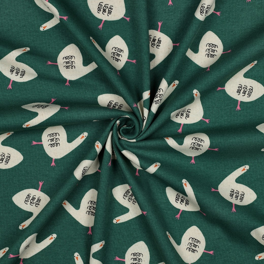 Rib jersey stof organic ganzen groen Jennifer Bouron