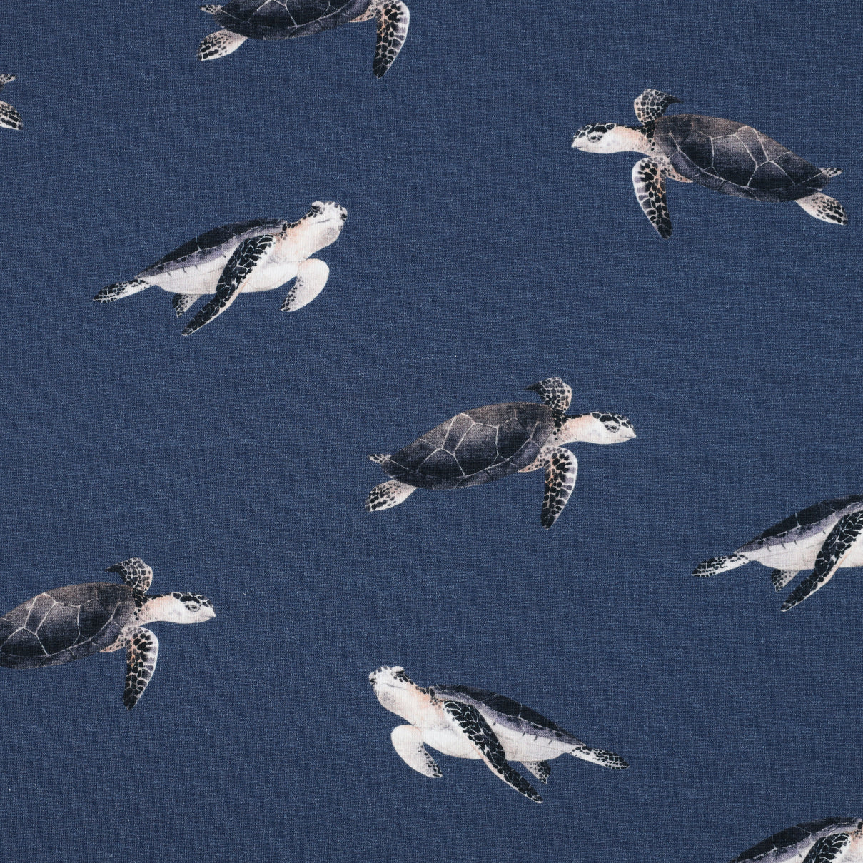 Jersey digitaal gedrukt met schildpad in het donkerblauw voor bijvoorbeeld een tshirt voor jongens.