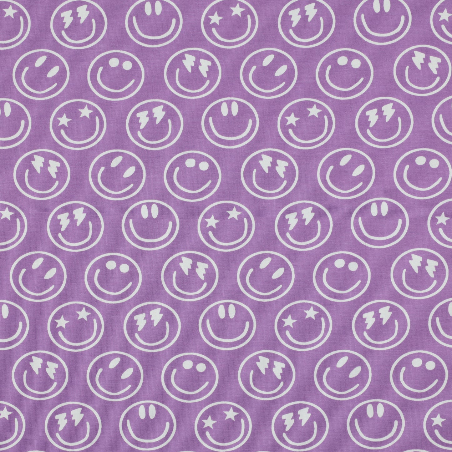 Lavendel paarse tricot met smiley voor bijvoorbeeld kinderkleding.