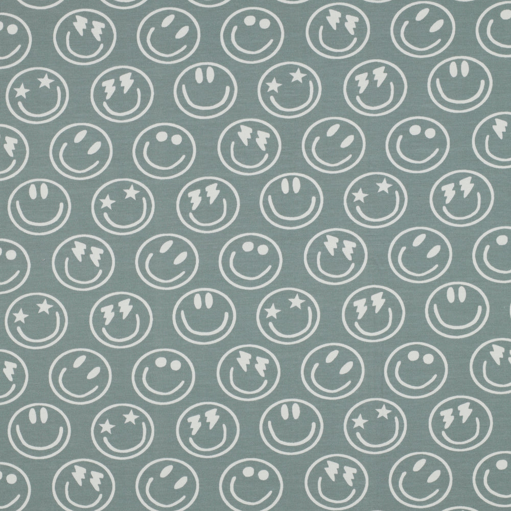 Sage tricot met smiley voor bijvoorbeeld kinderkleding.