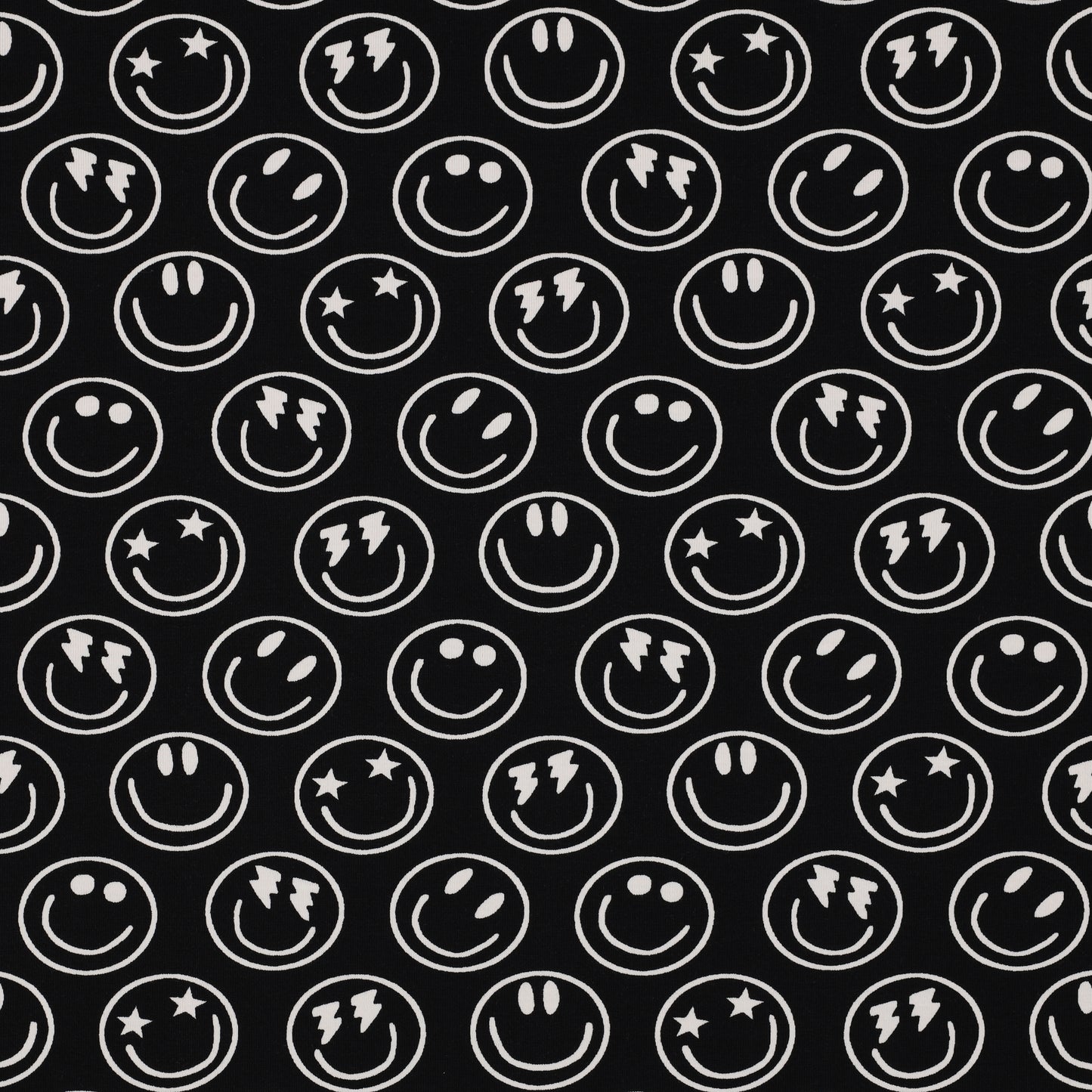 Zwarte tricot met smiley's voor bijvoorbeeld een shirt voor jongens.