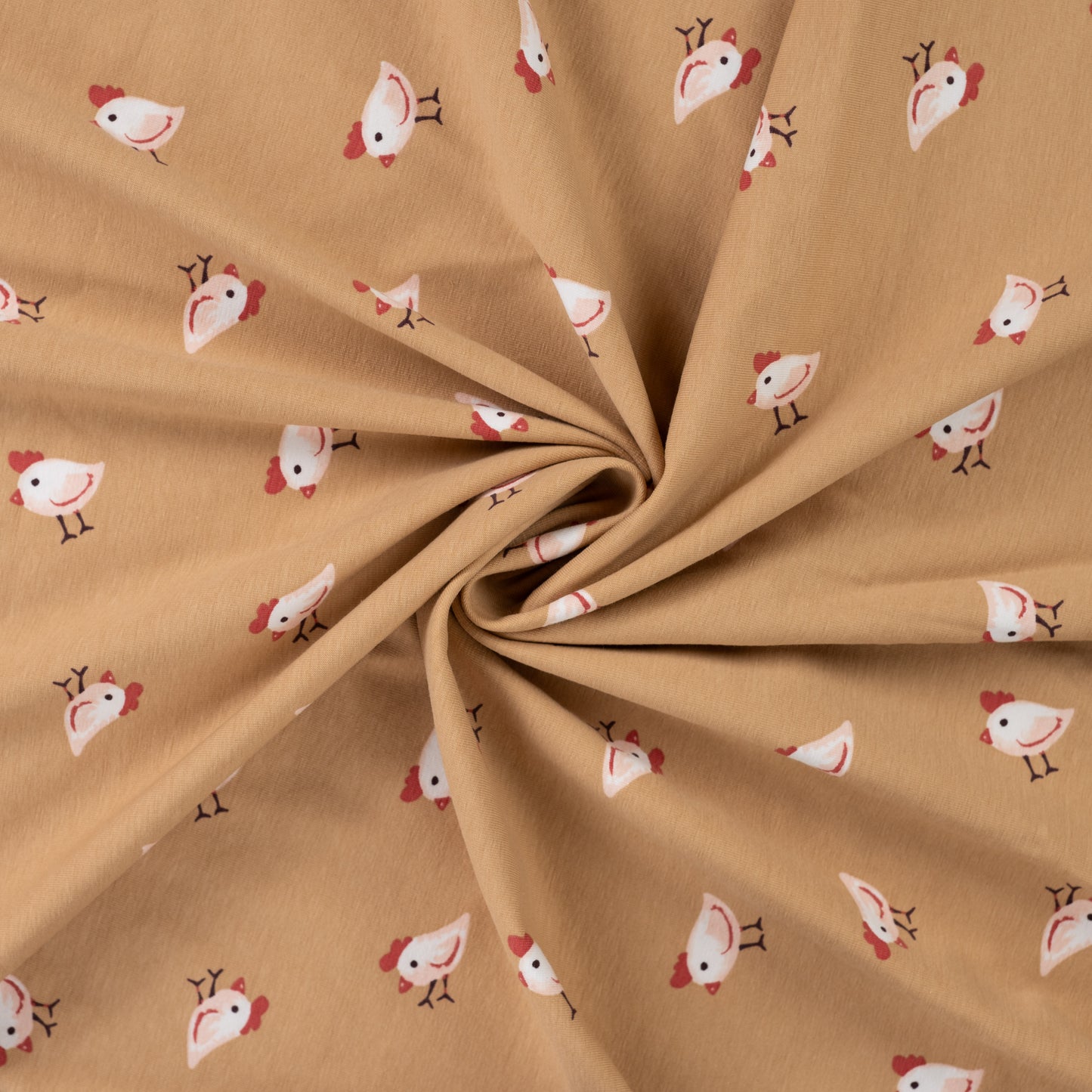 Beige camel kleurige tricot met kleine kuikentjes.