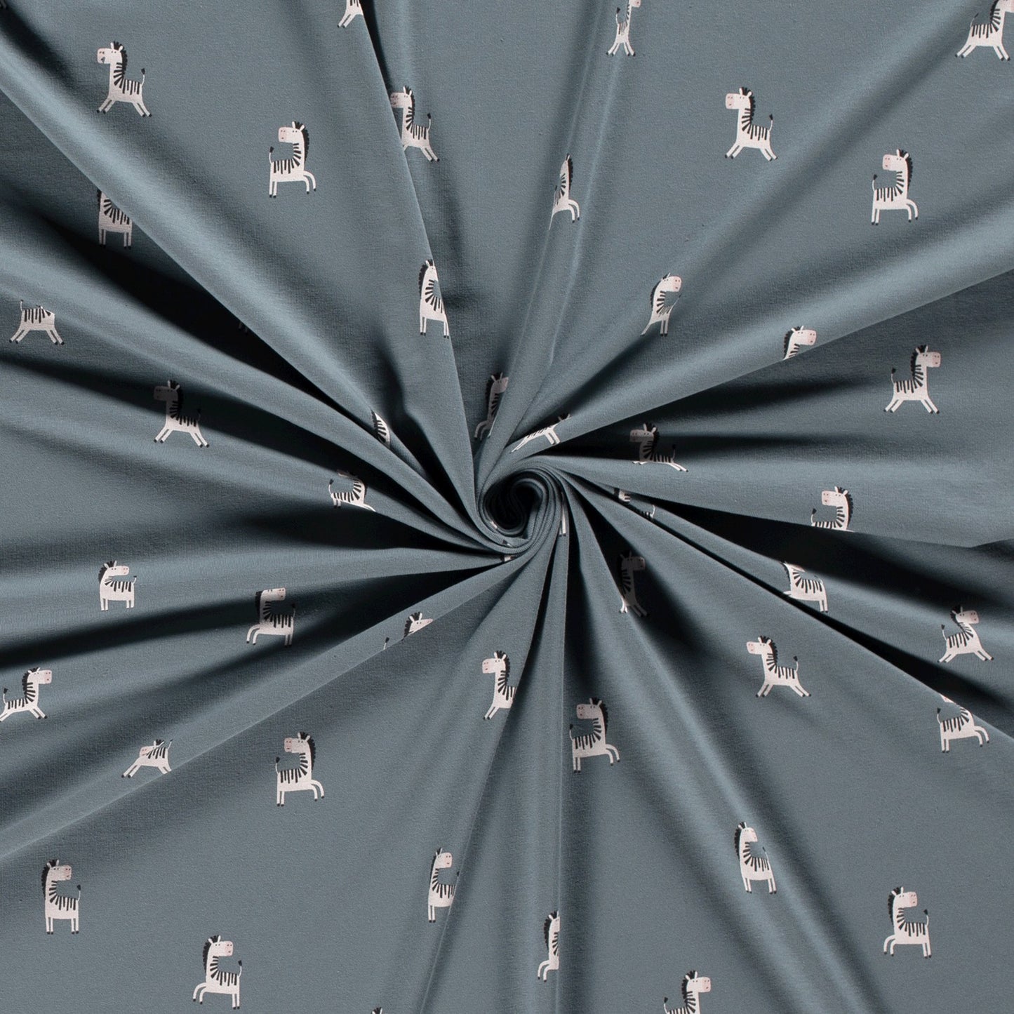 Indigo blauwe tricot met kleine zebra's.