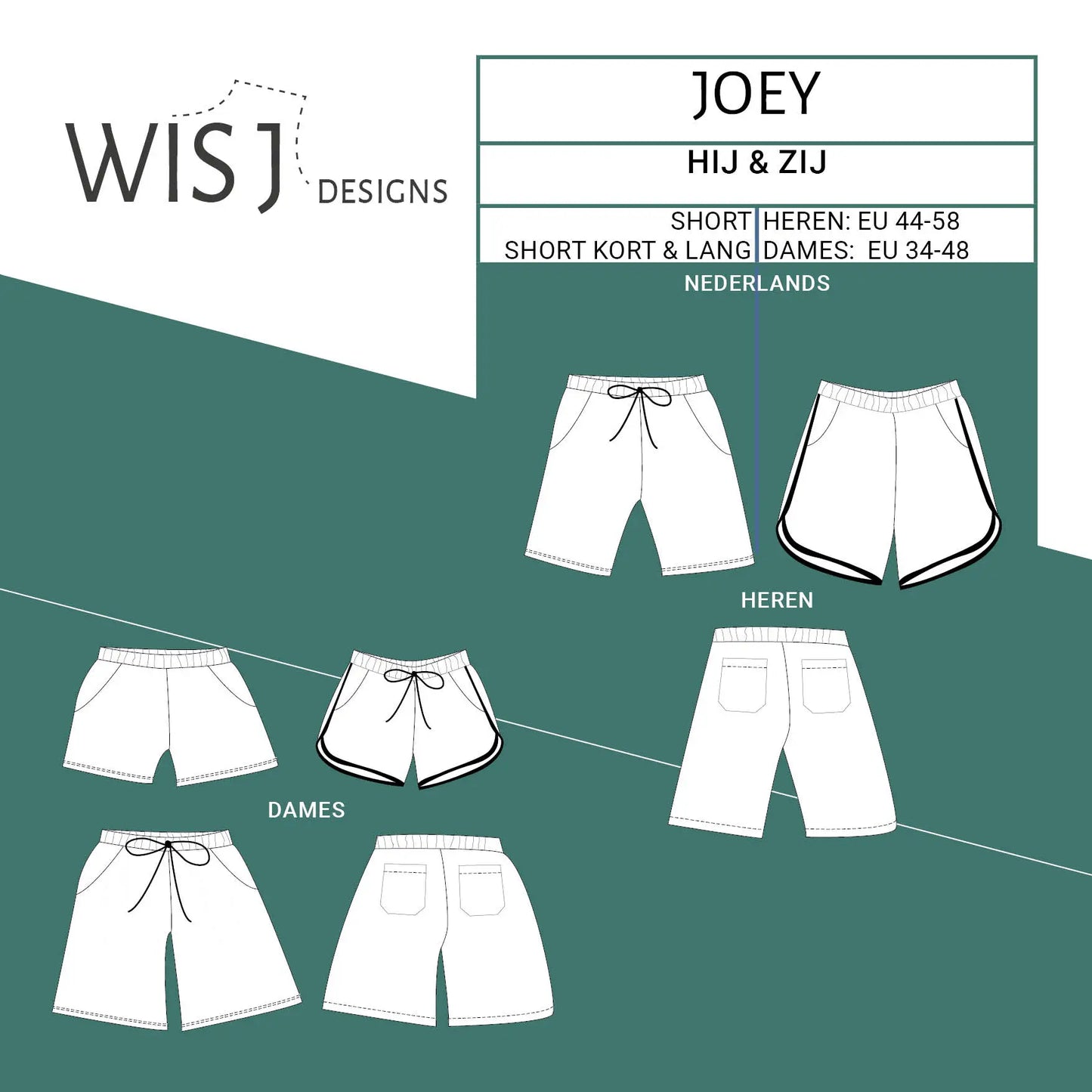 Naaipatroon Joey short voor volwassenen unisex van WISJ Designs