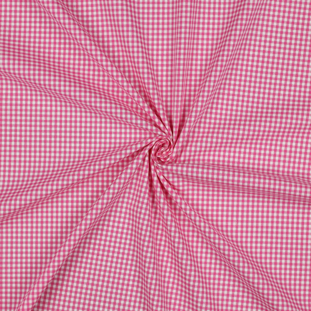 Fuchsia roze geruite katoen poplin stof met ruit van 2,7 mm
