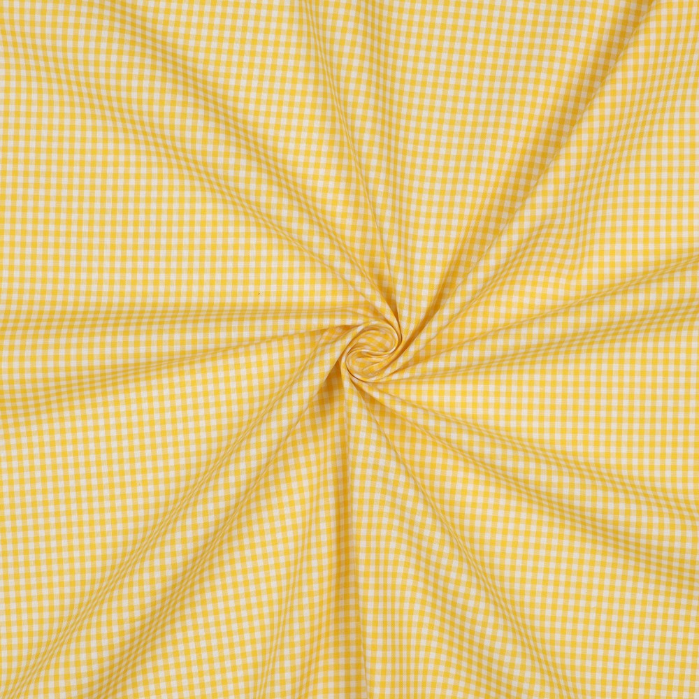 Geel geruite katoen poplin stof met ruit van 2,7 mm