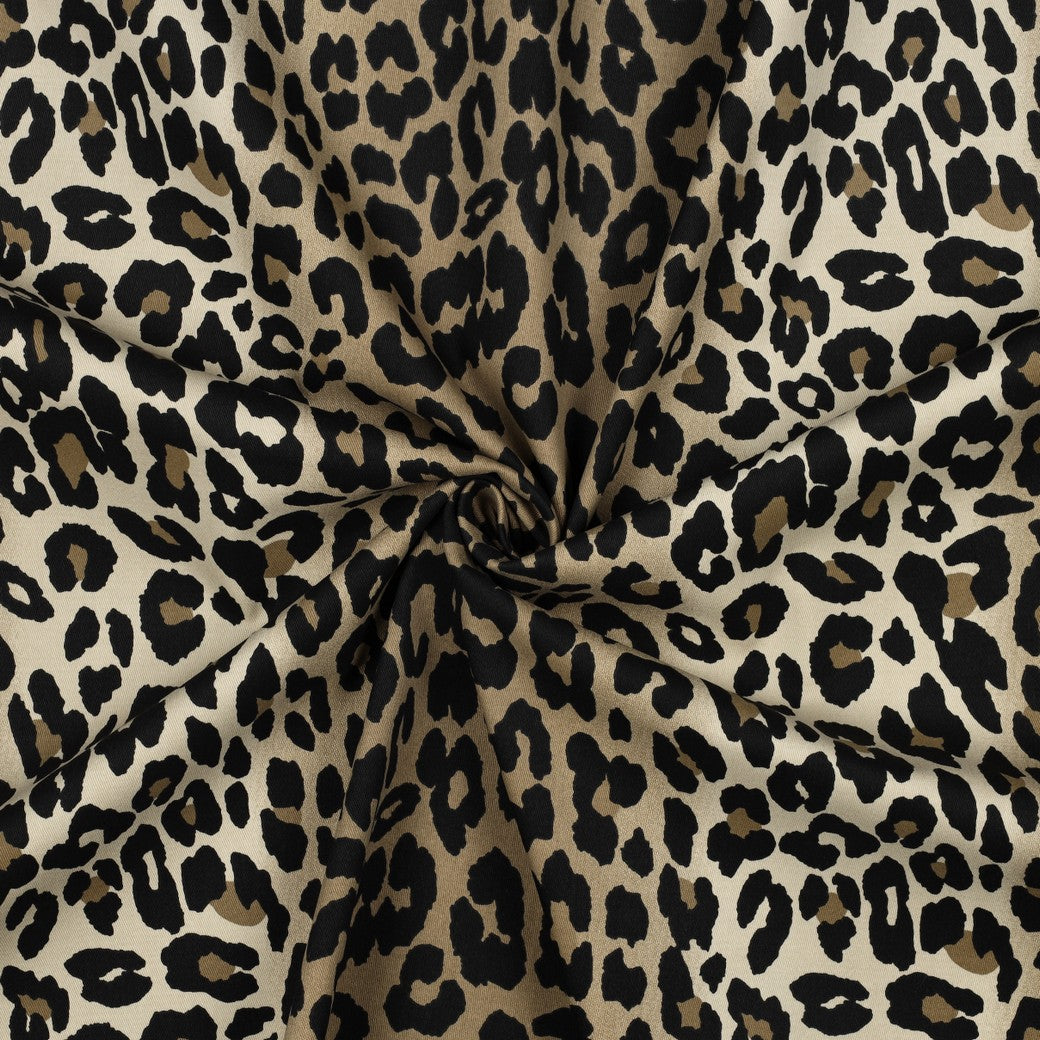 Katoen twill stretch stof met luipaard print