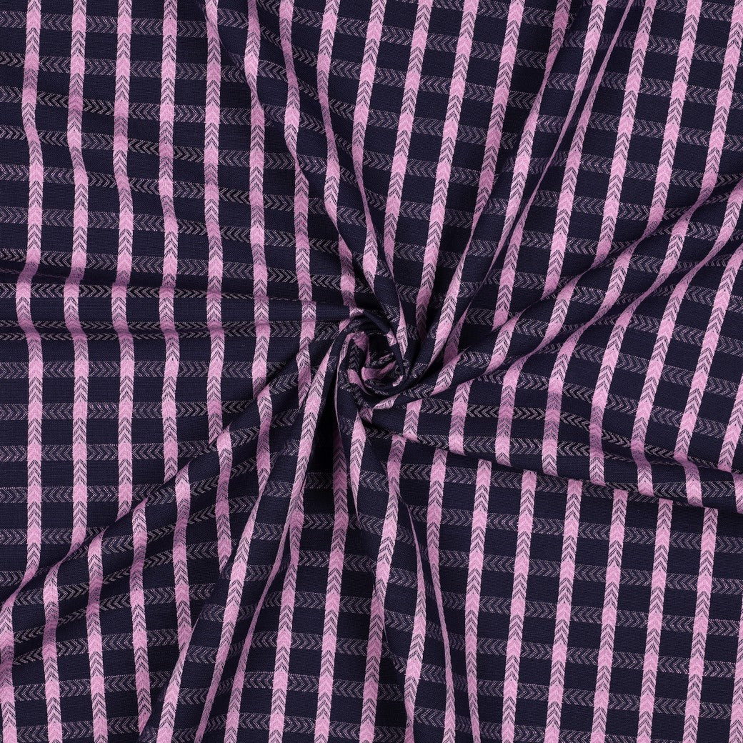 Geruit garengeverfd katoen stof dobby in blauw met roze
