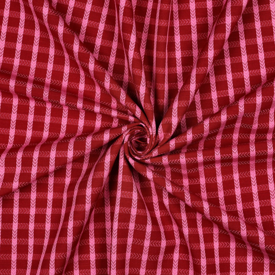 Geruit garengeverfd katoen stof dobby in rood met roze