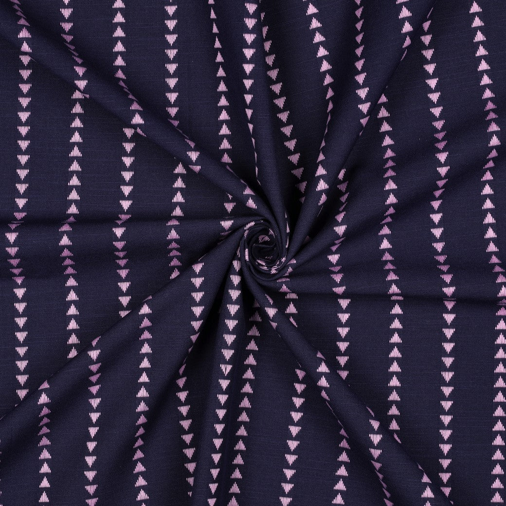 Gestreept abstract garengeverfd katoen stof dobby in blauw met roze