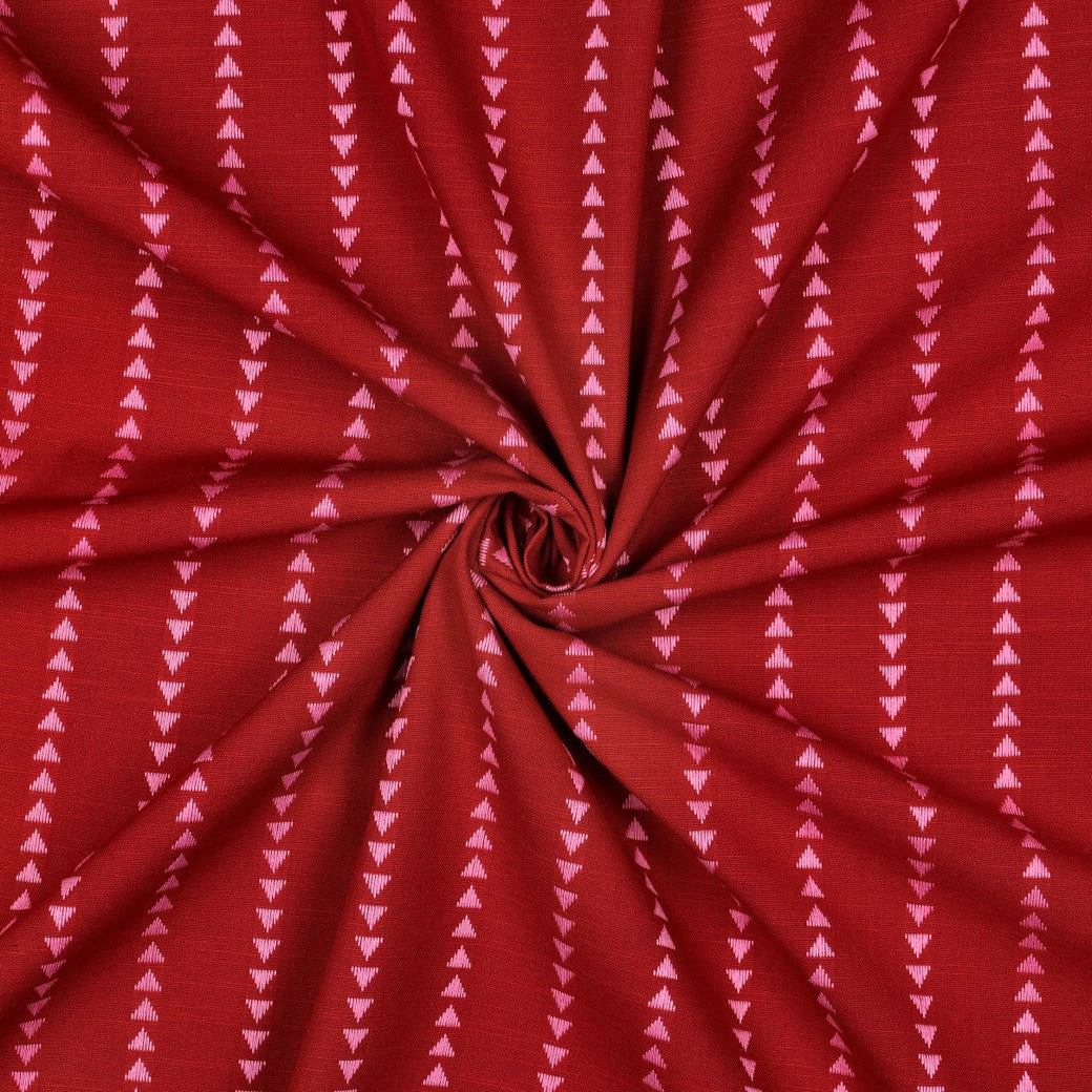 Gestreept abstract garengeverfd katoen stof dobby in rood met roze