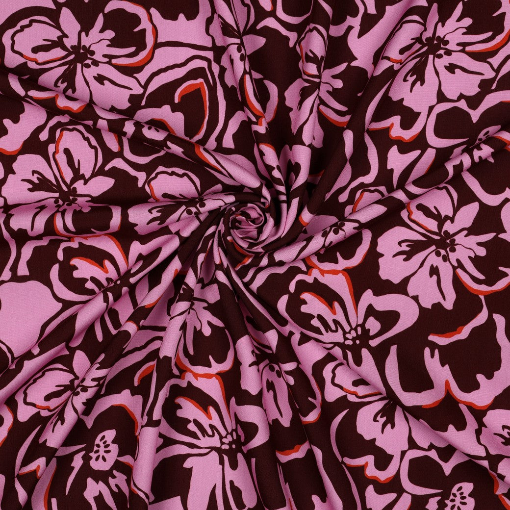 Lenzing Ecovero viscose stof met bloemenprint in burgundy, bordeaux, roze
