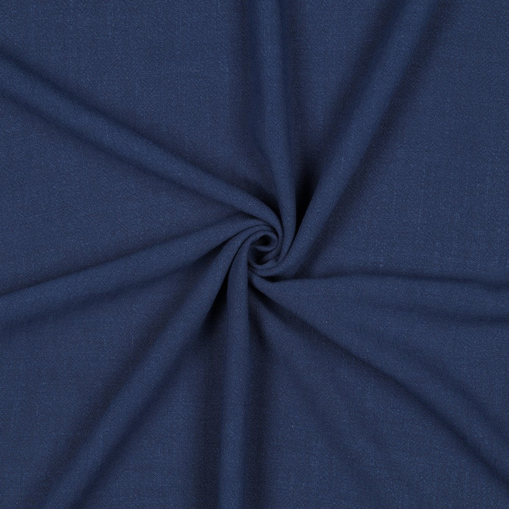 Effen marine blauwe linnen viscose stof, washed finish