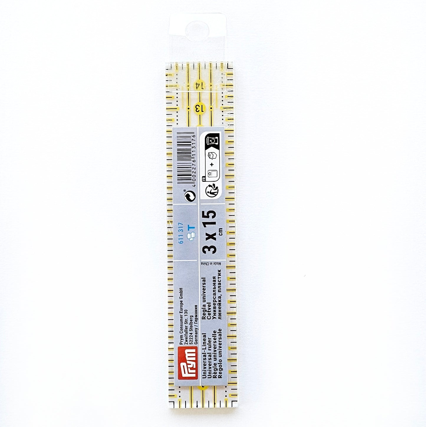 Prym linaal van 15cm lang en 3 cm breed.