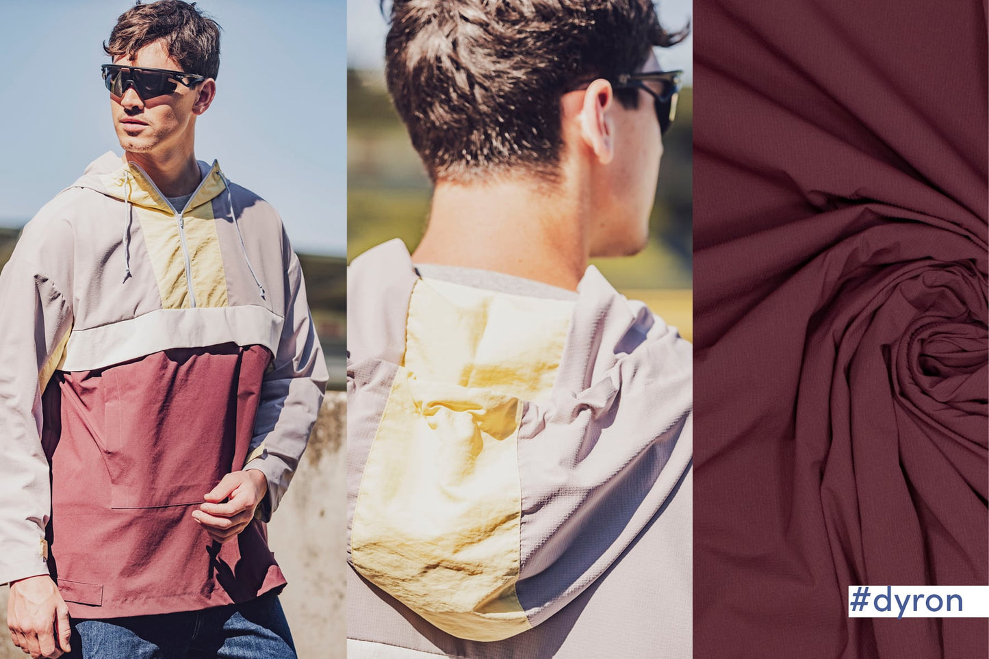 Jas Dyron uit de fibre mood secial 4 sports gemaakt van waterproof nylon rib stop stof in aubergine kleur van Fibre mood.