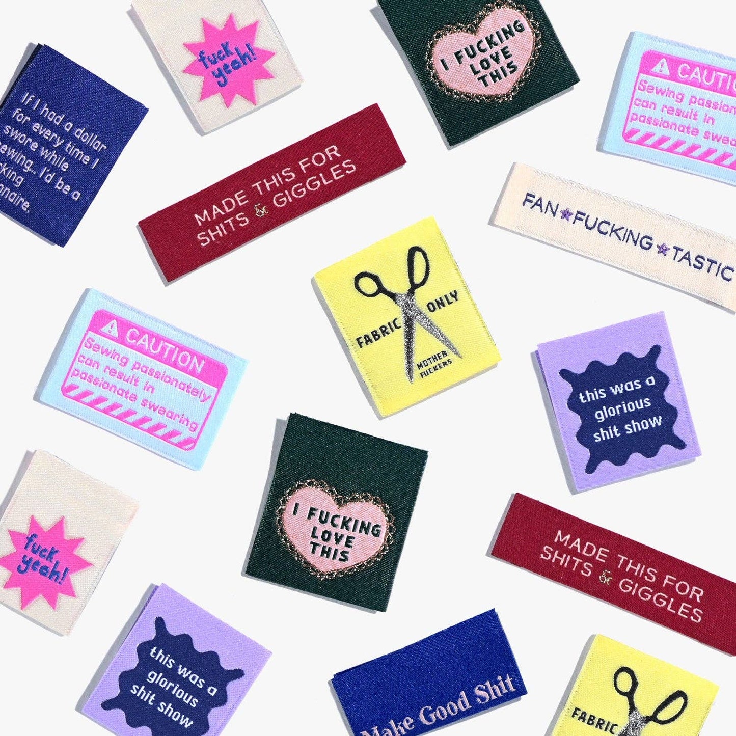 9 verschillende kledinglabels om in bijvoorbeeld kleding te naaien in een speciale editie box van Kylie and the machine.