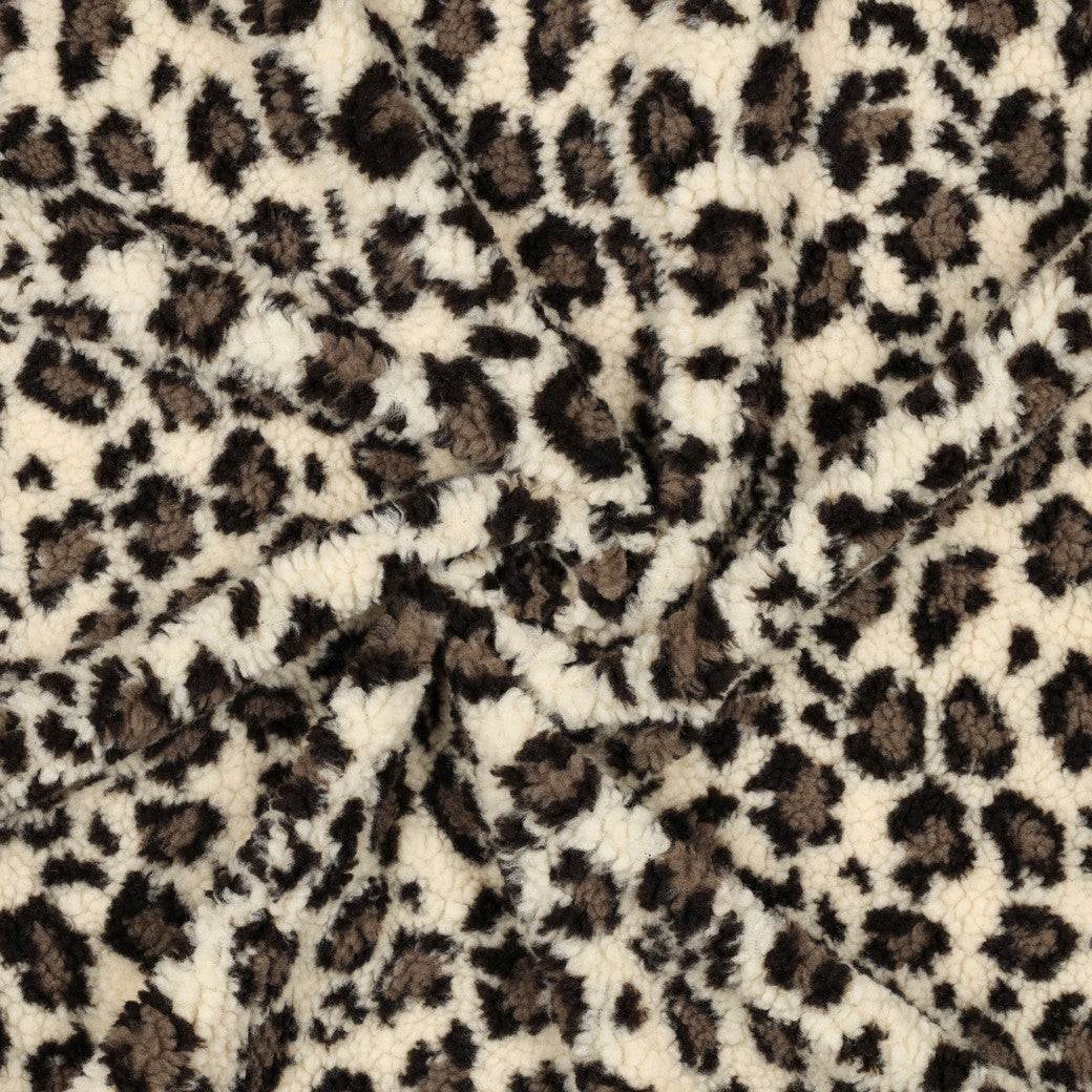 Teddy jacquard stof met luipaardprint bruin