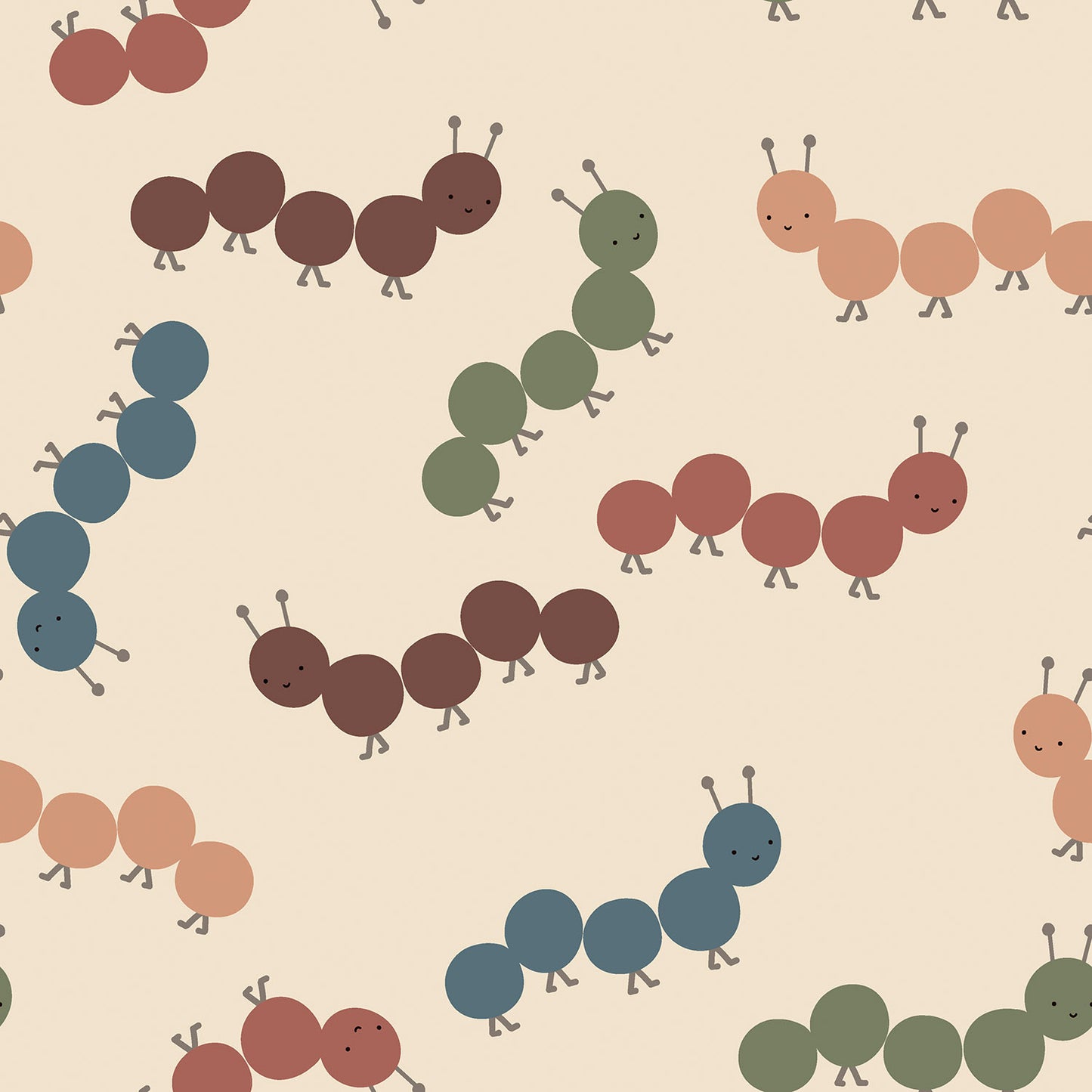 French terry crepe in de kleur beige met rupsen.