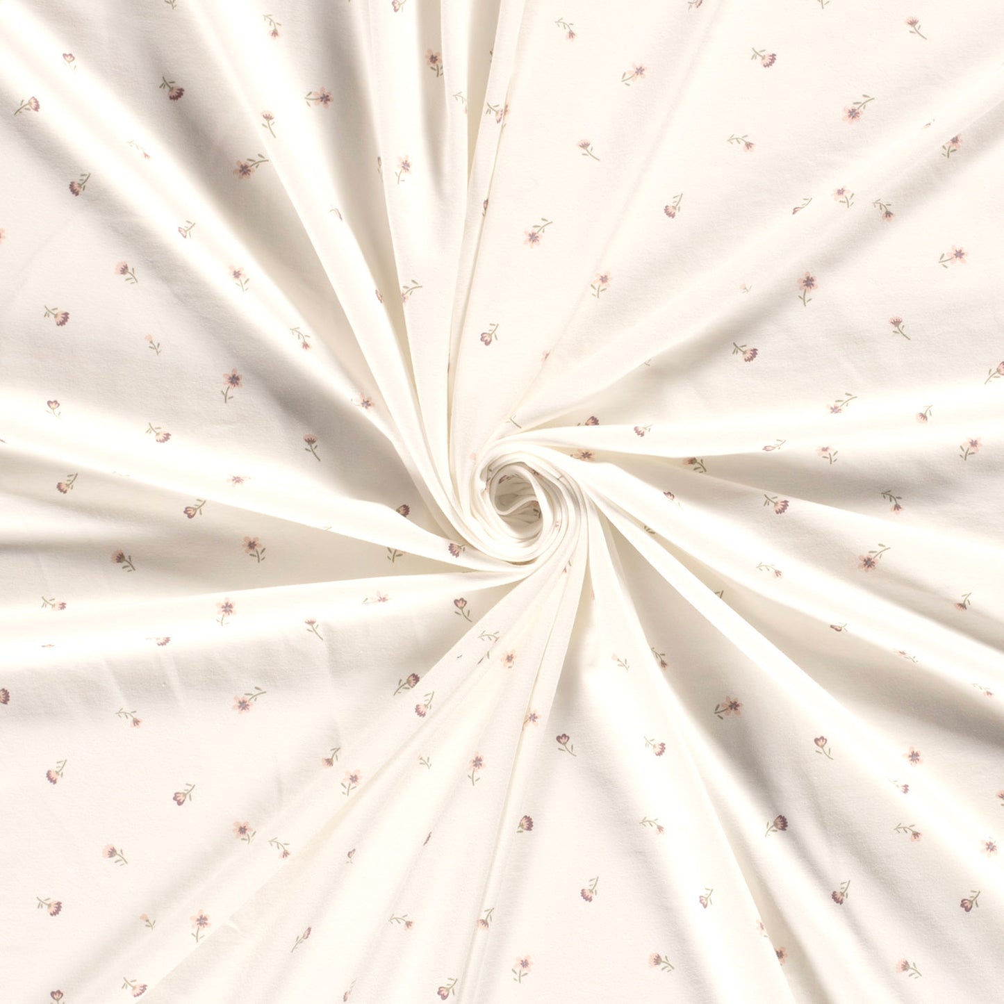 Tricot stof met hele kleine bloemetjes in gebroken wit