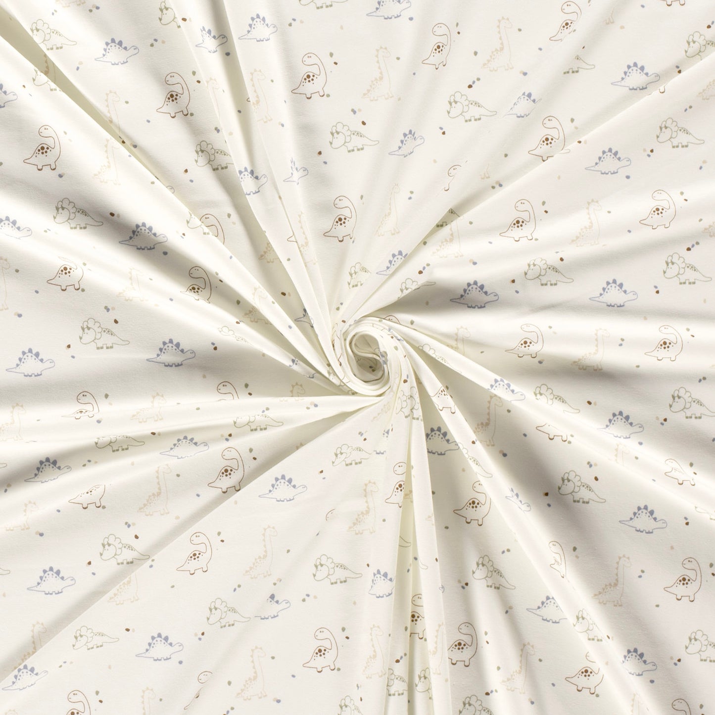 Tricot jersey stof dinosaurussen in gebroken wit