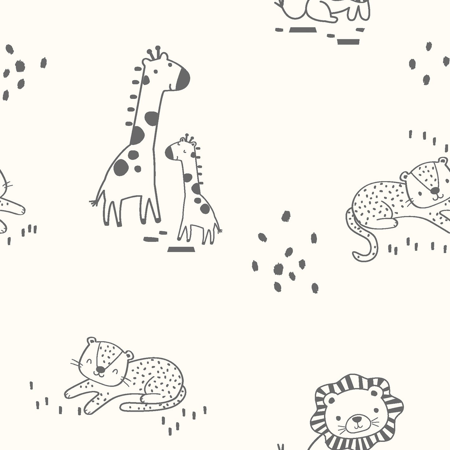 Tricot jersey stof safari dieren in gebroken wit