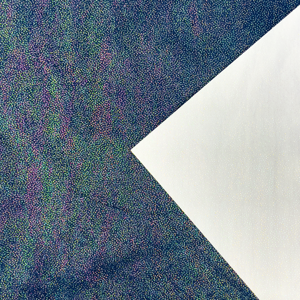 Donker blauwe tule met gekleurde holografische glitters.