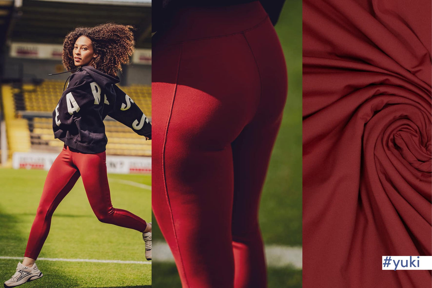 Legging yuki van Fibre mood gemaakt van rode zeer elastische yoga sportwear stof voor het maken van yoga of sportkleding.