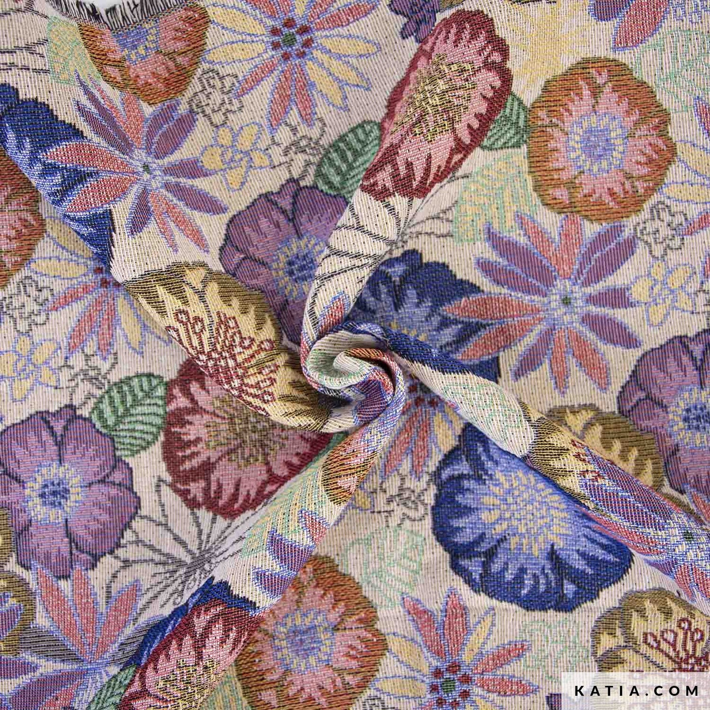 Stevige jacquard stof van polyester met etnische grote bloemen print in veel kleuren, voor het maken van bijvoorbeeld een tas, kussen of gilet.