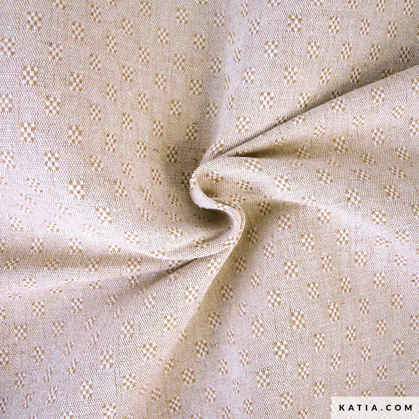 Zware katoen linnen stof in naturel tinten zoals beige en lichtbruin met blokjes print voor bijvoorbeeld tassen of kussens.